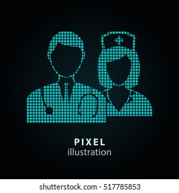 Nurse - pixel icon. Vector Illustration. Design logo element. Isolated on black background. It is easy to change to any color.