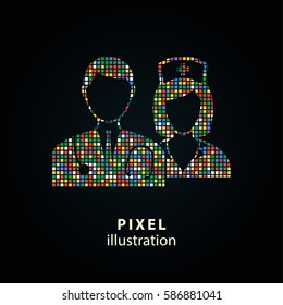 Nurse - pixel icon. Vector Illustration. Design logo element. Isolated on black background. It is easy to change to any color.