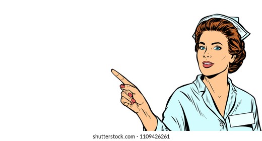 nurse points a finger. Pop art retro vector illustration kitsch vintage