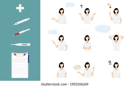Nurse pose set, 9 poses, upper body