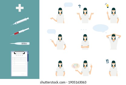 Nurse pose set, 9 poses, upper body