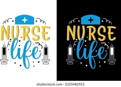 Nurse practitioner brain of a doctor heart of a nurse t-shirt vector design template. Medical element with syringe vector.