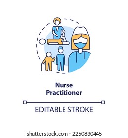 Nurse practitioner concept icon. Medical specialist. Chronic care management provider abstract idea thin line illustration. Isolated outline drawing. Editable stroke. Arial, Myriad Pro-Bold fonts used