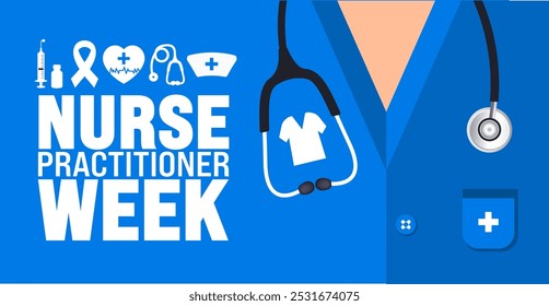 Nurse Practitioner Week or NP Week background or banner design template is observed every year in November. Holiday concept. Template for card, poster, placard, template.