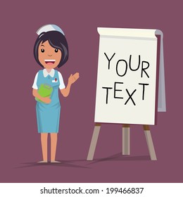 nurse presenting with paperboard - vector illustration