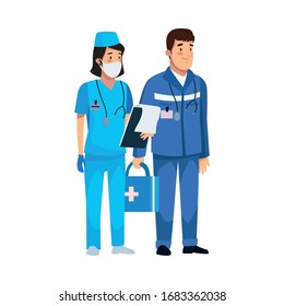 Krankenschwester mit paramedizinischen Charakteren Vektorillustration-Design