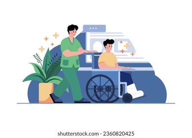 Nurse Pushing Wheelchair Of Patient
