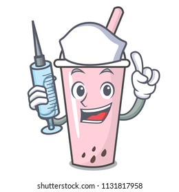 Nurse raspberry bubble tea character cartoon