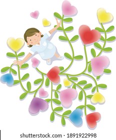 A nurse reaching out to a colorful heart tree