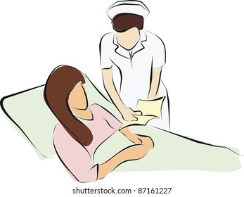 nurse read the book for woman patient