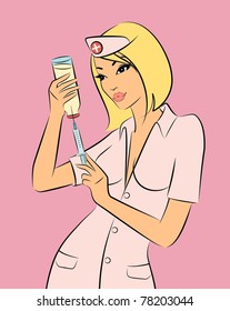 Nurse ready to make an injection. Vector