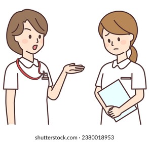 Nurse receiving guidance from a senior nurse