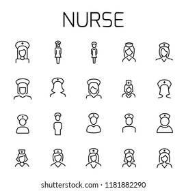 Nurse related vector icon set. Well-crafted sign in thin line style with editable stroke. Vector symbols isolated on a white background. Simple pictograms.