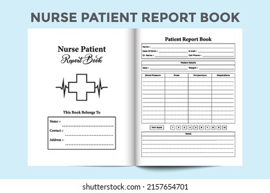 Nurse report tracker logbook interior. Regular patient information and medication planner template. Interior of a journal. Nurse information tracker and patient health checker interior.