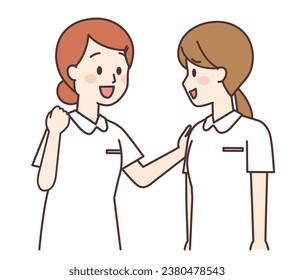 A nurse responds with a smile to encouragement from colleagues