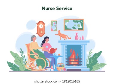 Nurse service concept. Medical occupation, hospital and clinic staff. Professional assistance for senior patience, doctor call. Isolated vector illustration