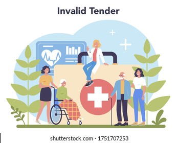 Nurse service mobile application banner set. Medical occupation, hospital and clinic staff. Professional assistance for senior patience. Isolated vector illustration