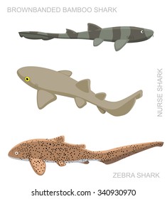 Nurse Shark Set Cartoon Vector Illustration