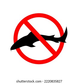 Nurse shark vector silhouette with red circle on white background. Signs of black fish are dangerous, aggressive, swimming in search of their prey.