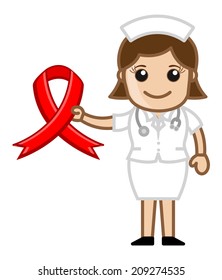 Nurse Showing Aids Ribbon