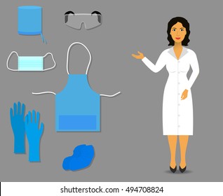 Nurse shows medical clothing and accessories for work