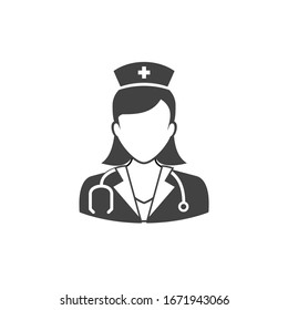 Nurse sign. Doctor. Medic. Medical assistance. Clinic hospital. Disease diagnose channel. Flat minimalist design. white Gray vector. product brand service label banner board display. App icon.