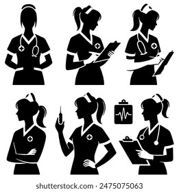 Nurse Silhouette, Ideal for Healthcare and Medical Themes - Flat Vector Illustration