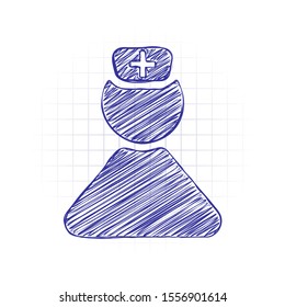 nurse, simple female symbol. Hand drawn sketched picture with scribble fill. Blue ink. Doodle on white background