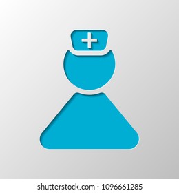 nurse, simple female symbol. Paper design. Cutted symbol with shadow