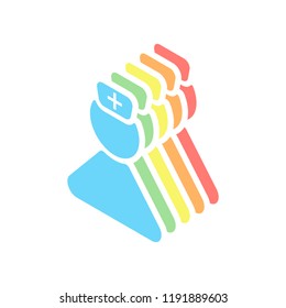 nurse, simple female symbol. Stack of colorful isometric icons on white background