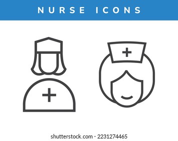 Nurse simple vector line icons for medical and hospital industry