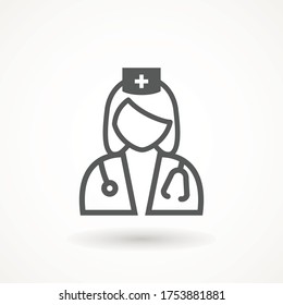 Nurse, Sister Icon. Nurse Icon - Vector Medical Assistant with Stethoscope and Cap for Health Care Services in Glyph Pictogram illustration