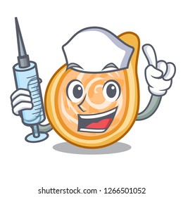 Nurse snacks coxinha on a character plates