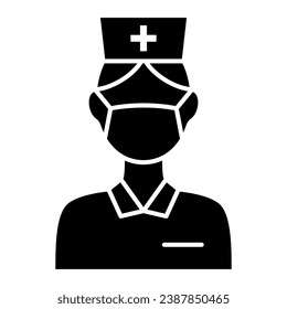 Icono sólido de enfermería, concepto del Día Internacional del dentista, Signo de Dentista Femenino sobre fondo blanco, Icono de Enfermera con máscara facial en estilo glifo para concepto móvil y diseño web. Gráficos vectoriales