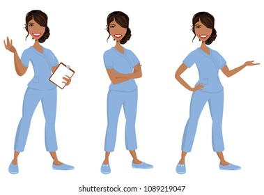 Nurse standing in three poses