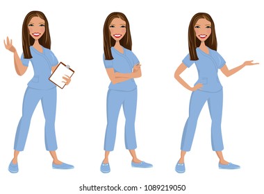 Nurse standing in three poses