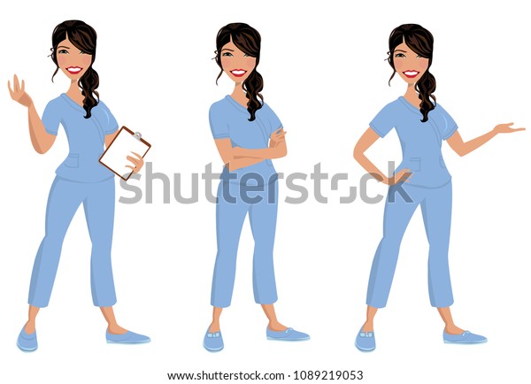 Nurse Standing Three Poses Stock Vector (Royalty Free) 1089219053 ...