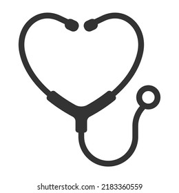 Nurse stethoscope in heart shape. Isolated vector decor on white background.