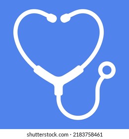 Nurse stethoscope in heart shape. Isolated vector decor on blue background.