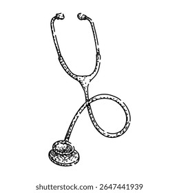nurse stetoscope hand drawn. diagnosis heart, lungs chest, sound instrument nurse stetoscope vector sketch. isolated black illustration