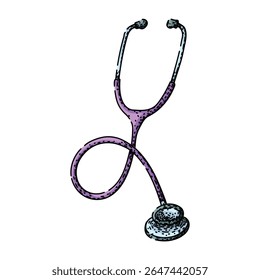 nurse stetoscope hand drawn. diagnosis heart, lungs chest, sound instrument nurse stetoscope vector sketch. isolated color illustration