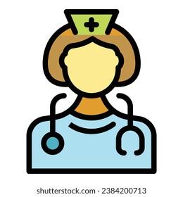 Nurse support icon outline vector. Help service. Person day color flat