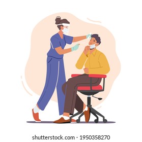 Nurse Take Covid Test from Male Character in Laboratory, Doctor Put Cotton Swab into Nose. Health Care Concept, Coronavirus Disease Express Diagnostics or Protection. Cartoon Vector Illustration - Shutterstock ID 1950358270