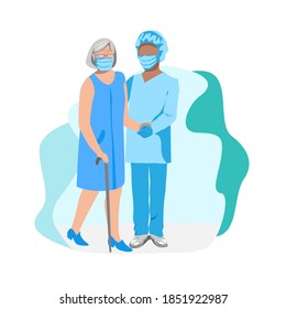A nurse takes care of the elderly. Medicine. Thanks to the nurses. Vector illustration template.