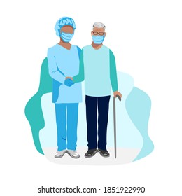 A nurse takes care of the elderly. Medicine. Thanks to the nurses. Vector illustration template.