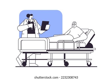 nurse taking care of sick senior man patient lying in hospital bed care service concept horizontal