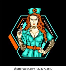 nurse with tattoo holding syringe