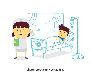 Nurse Therapist With Boy Patient To Recover Quickly In Patient Room Of Hospital