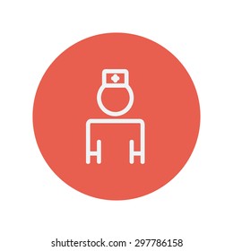 Nurse thin line icon for web and mobile minimalistic flat design. Vector white icon inside the red circle.