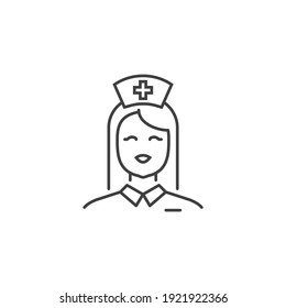 Nurse Thin Line verwandtes Vektorsymbol. Flaches Symbol einzeln auf schwarzem Hintergrund. Bearbeitbare EPS-Datei Stroke. Vektorgrafik.